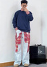 WASSUP HERMU官方polo領(lǐng)衛(wèi)衣男秋冬季美式復(fù)古格子寬松學(xué)院風(fēng)假兩件長袖T恤 藏青色 XL （推薦130-150斤） 曬單實拍圖