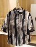 唐號夏季水墨薄款冰絲七分袖襯衣男士潮牌設計高級感短袖襯衫潮流男裝 圖片色 XL 曬單實(shí)拍圖