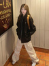 SNYDER WEAR2025新款女士外套美式復古立領(lǐng)夾克外套通勤學(xué)生寬松休閑百搭上衣 黑色  常規 S 建議80-100斤 曬單實(shí)拍圖