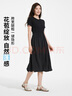 熱風(fēng)連衣裙女夏季新款女士針梭休閑百搭舒適寬松顯瘦拼接裙子 01黑色 L 曬單實(shí)拍圖