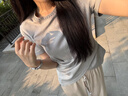 FIRSTSTATION時(shí)尚圓領(lǐng)褶皺收腰珠鉆短袖T恤上衣女25夏新款5380A 灰色 M 曬單實(shí)拍圖