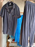 貓人（MiiOW）純棉睡衣男士夏季薄款短袖長褲休閑寬松開衫大碼家居服套裝可外穿 灰藍色翻領(lǐng)套裝【短袖長褲】 L 【建議100-130斤】 曬單實拍圖