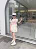 迪士尼寶寶女童夏季套裝2025新款女孩大童洋氣時髦夏裝運動童裝兒童短褲短袖 杏色 160 曬單實拍圖