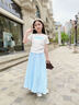 優(yōu)優(yōu)1點(diǎn)（Yoyo one）女童半身裙夏季2025新款女大童a字裙冰絲氣質(zhì)長裙兒童夏裝裙子薄 4520藍(lán)色 130 130cm 曬單實(shí)拍圖