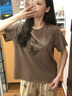 安之伴【巨涼感】家居睡衣女款夏季純棉休閑寬松短袖可外穿帶胸墊套裝 橡子褐 L 曬單實拍圖