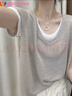 VOYDOVE夏季薄款假兩件v領(lǐng)上衣女寬松顯瘦遮肉胖mm設(shè)計(jì)感氣質(zhì)百搭純色t恤 灰色 L 【建議100-120斤】 曬單實(shí)拍圖