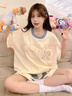 歐迪芬（Ordifen）睡衣女小清新可愛(ài)家居服短袖短褲2件套XHHA19Y 明黃色 L 曬單實(shí)拍圖