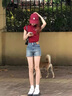 純棉重磅美式翻領(lǐng)撞色潮流短袖t恤女夏季2025新款寬松半拉鏈上衣 紅色【純棉】 L 曬單實(shí)拍圖