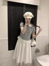 蕓蕁裙子女夏季2025新款蕓蕁法式學院風甜美減齡假兩件修身娃娃領(lǐng)襯衫 [套裝]假兩件襯衫+網(wǎng)紗半身裙[送 L 曬單實拍圖