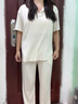 莫代爾莫代爾睡衣女款夏帶胸墊2025新款夏季冰絲家居服女士夏天薄款超火 [帶胸墊]長(zhǎng)褲-奶白色 M [適合100-120斤] 曬單實(shí)拍圖