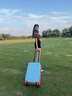 希爾頓行李箱女雙拼彩色拉桿箱男士大容量旅行箱登機箱托運皮箱子 藍+橙 20英寸 國際航空（標準登機箱 曬單實(shí)拍圖