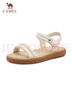 駱駝（CAMEL）休閑涼鞋女簡約舒適一字羊皮魔術(shù)貼平跟涼鞋 L25M700053 米白 40  曬單實拍圖
