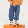 papa爬爬春兒童褲子男女童長(zhǎng)褲拼接牛仔褲純棉外出束腳工裝褲休閑 藍(lán)色 90 cm 曬單實(shí)拍圖