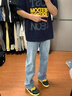 卡圖弛閃電紋微喇彎刀牛仔褲男夏季美式高街水洗寬松痞帥直筒闊腿長褲子 淺藍色 XL 【建議120-140斤】 曬單實拍圖