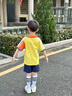 小學(xué)生校服秋裝棉亮色運(yùn)動(dòng)班服彩虹t幼兒園園服套裝畢業(yè)照短袖T恤 桔色夏裝男生 140 cm 曬單實(shí)拍圖