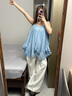 渝鼎福甜美荷葉邊吊帶裙女士夏季仙氣無袖上衣遮肚子寬松沙灘海邊度假風(fēng) 森系可愛吊帶上衣 M 【90-120斤】 曬單實(shí)拍圖