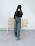 G.DUCKKIDS童裝女童褲子春秋季2025新款潮流闊腿褲兒童牛仔褲女大童高腰長褲 復(fù)古藍(lán) 160 尺碼13~14歲【150-160cm】 曬單實(shí)拍圖