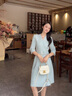 AD藍(lán)色連衣裙女高級(jí)感職業(yè)裝2025夏季穿搭七分袖西裝裙子氣質(zhì)收腰 淺藍(lán)色連衣裙 S 曬單實(shí)拍圖