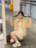 JAVC韓系休閑甜美風花邊拼接翻領(lǐng)長袖夾克外套女2025秋季新款短款設(shè)計 卡其色 L 建議 105-120斤 曬單實拍圖
