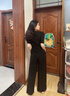 佰藍(lán)嬌連體褲女2025夏季新款女裝時(shí)尚高腰顯瘦闊腿褲垂墜感直筒休閑褲子 黑色 L （建議105-115斤） 曬單實(shí)拍圖