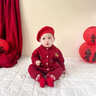G. DUCKKIDS新生嬰兒衣服開春外出服男寶寶春裝針織連體衣嬰幼兒毛衣嬰童哈衣 紅色寶寶單層爬服 73cm (建議14-17斤) 曬單實(shí)拍圖