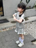心楠女童韓版ins夏裝短袖短褲套裝T恤衣服寶寶洋氣運動服中小童兩件套 灰色花邊套裝 90 碼【建議身高 80-90cm左右】 曬單實拍圖