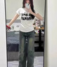 蘭戀淑正肩t恤女短袖夏季新款2025年潮流白色洋氣顯瘦甜美修身上衣百搭 黑色字母印花正肩短袖【白色】 M 【建議100斤以內(nèi)】 曬單實(shí)拍圖