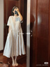 無印良品（MUJI）女式 漢麻 棉 短袖連衣裙 女裝裙子25年夏季寬松透氣長裙BC2MJC5S 米白色條紋 M （160/84A） 曬單實拍圖