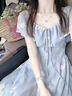 格邏恩（GELUOEN）清純茶歇新品連衣裙夏天女2025年新款藍色碎花甜美溫柔風(fēng)仙女裙子 藍色 均碼 【可備注碼數(shù)】 曬單實拍圖