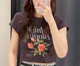 moussy 【熱銷(xiāo)爆款】甜美字母花卉印花修身短袖T恤028ISQ90-4211 021淺黑色 均碼 曬單實(shí)拍圖