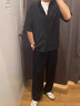安初夏夏季冰絲短袖t恤男寬松薄款休閑套裝慵懶風(fēng)潮流高級感襯衫三件套 三件套黑色襯衫+黑色T恤+黑色褲 XL 建議130-145 曬單實拍圖