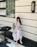 謎秀法式天絲棉連衣裙2025夏季新款小個子氣質(zhì)收腰顯瘦泡泡袖裙子女 紫色 M 曬單實拍圖