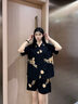 莎倩2025年新款情侶睡衣夏季莫代爾棉短袖女生套裝涼感薄款男士家居服 L852017-L952017 黑色 短袖短褲 M 女（身高150-160，體重80-105） 曬單實(shí)拍圖