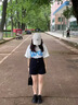 沐霓 黑色高腰牛仔短褲女夏季薄款大碼胖mm顯瘦遮肚小個(gè)子a字闊腿熱褲 黑色 L 曬單實(shí)拍圖