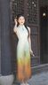 HECO【翠墨山水】新中式2025夏季新品人絲暈染雪紡水滴領旗袍連衣裙女 淺綠色 S 曬單實拍圖