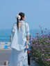 對白萊賽爾亞麻鏤空襯衫連衣裙套裝女2025新款氣質(zhì)寬松秋裝一整套 天空藍 S 曬單實(shí)拍圖