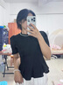 羅蒙（ROMON）法式感珍珠拼接泡泡袖上衣女夏季新款設計感小眾黑色短袖T恤 黑色 L -105-115斤 曬單實拍圖