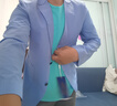 羅蒙（ROMON）防曬西服男士夏季薄西裝外套透氣休閑中青年爸爸裝釣魚單西上衣男 淺藍(lán)N72274 透氣薄款 L 175 【120-140斤】 曬單實(shí)拍圖