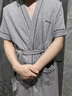 莫代爾睡袍男士夏季棉質短袖浴衣和服薄款連體睡衣男式夏天全棉浴袍大碼 7663-灰條紋-短袖睡袍 190(XXXXL) 曬單實拍圖