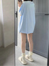 名創(chuàng  )優(yōu)品（MINISO）夏季男士短袖t恤重磅純棉易打理半袖藍色楓葉冰絲防曬運動(dòng)體恤男 【100%純棉】冰川藍(藍楓胸標) L /175(30天質(zhì)量問(wèn)題全額退) 曬單實(shí)拍圖