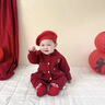 G. DUCKKIDS新生嬰兒衣服開春外出服男寶寶春裝針織連體衣嬰幼兒毛衣嬰童哈衣 紅色寶寶單層爬服 73cm (建議14-17斤) 曬單實(shí)拍圖