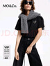 MO&Co.【抗菌防螨】棉質(zhì)T恤春秋愛(ài)心切割水鉆綴飾刺繡短袖黑色白色 黑色 L 曬單實(shí)拍圖