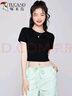 啄木鳥短袖t恤女2025夏季款百搭修身顯瘦高腰露臍小眾半袖上衣 黑色 M 曬單實拍圖