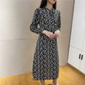 尚靜氣質(zhì)顯瘦甜美碎花A字裙秋季款腰帶收腰女式連衣裙 黑/多色 M 曬單實拍圖