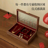 實木首飾收納盒高檔三金五金彩禮聘禮盒首飾一套新婚結婚訂婚禮物 首飾盒【海棠玻璃+酒紅絨布】- 曬單實拍圖