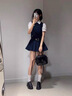 緋垚學(xué)院風(fēng)套裝女背帶連衣裙韓系jk制服小個(gè)子夏季a字收腰短裙子 套裝【娃娃領(lǐng)襯衫+連衣裙】 M 建議95-105斤左右穿 曬單實(shí)拍圖