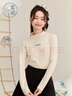 紫涵（ZIHAN）紫涵半高領長袖T恤女2024冬季新款撞色印花修身顯瘦上衣休閑百搭 米金 S 曬單實拍圖