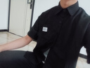 摘星少年華夫格襯衫男夏季套裝休閑青少年外套cityboy襯衣男裝一套搭配潮 【3件套】黑色+白短T+K50牛仔褲 XL 曬單實拍圖