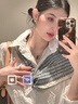吳蠶里雙縐真絲絲巾女春夏季百搭多功能桑蠶絲圍巾裝飾領巾 花邊藍語 曬單實拍圖