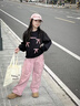 moonkids女童秋季套裝2025新款衛(wèi)衣褲子時髦韓版春秋款兒童秋裝工裝褲大童 4940黑色衛(wèi)衣+15152粉色工裝褲 160 cm 曬單實拍圖